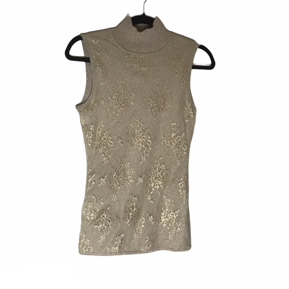 Gold lace overlay metallic Cache tank top sweater